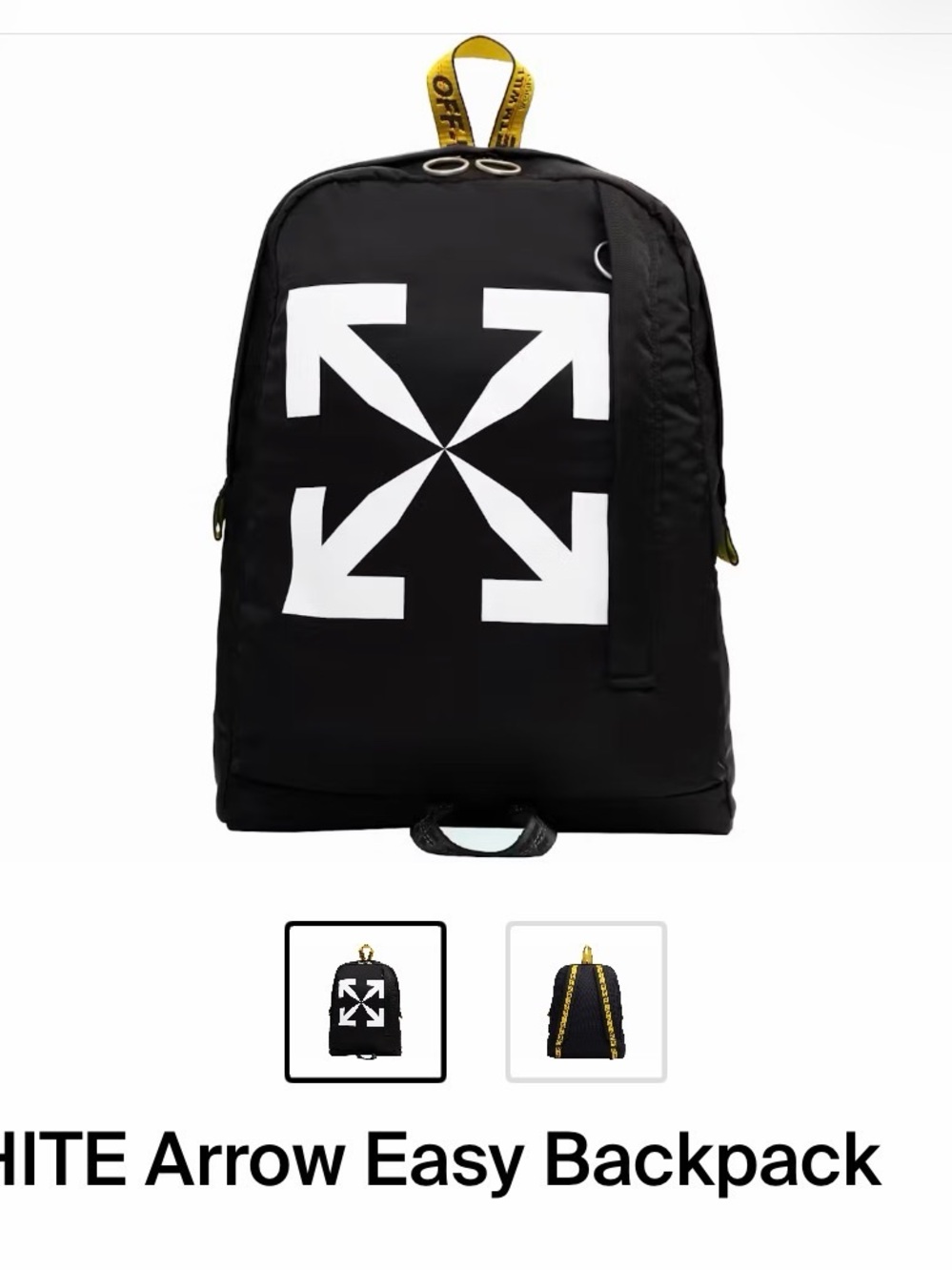 Off-White Black Backpack with White Arrow Graphic